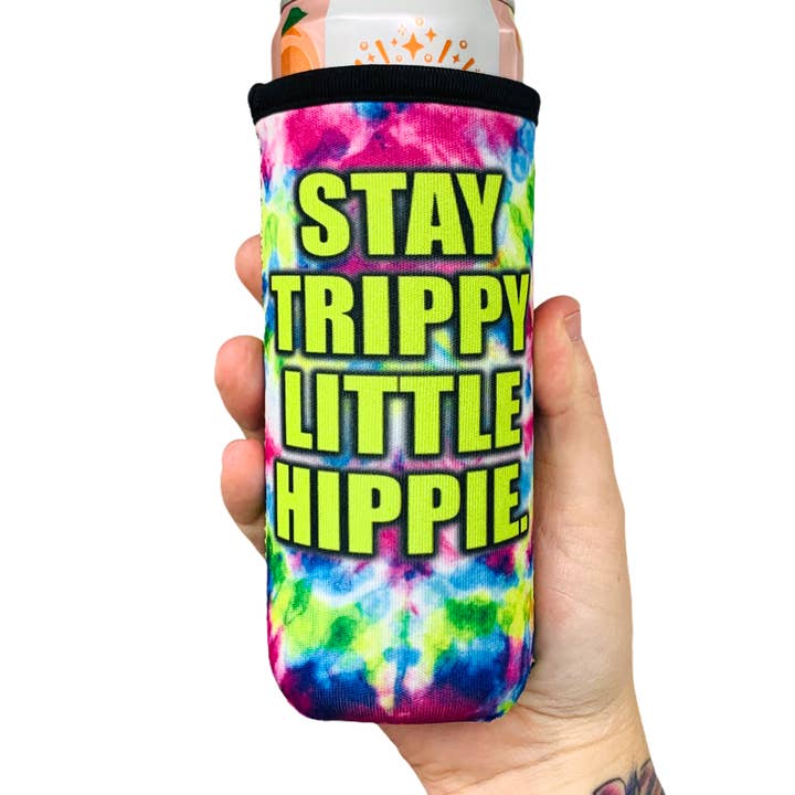 Stay Trippy Little Hippie 12oz Slim Can Cooler for wholesale by Drink Handlers