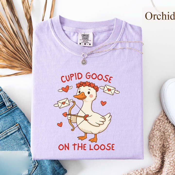 Comfort Colors Cupid Goose On The Loose T-shirt, Funny Goose for wholesale by ClevorFit