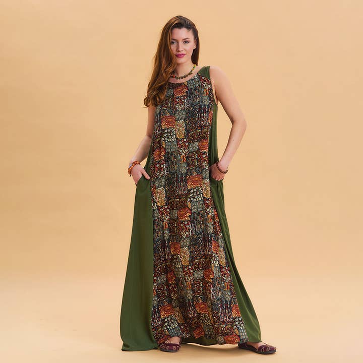 Vestido casual caqui con cuello redondo y detalle de bolsillo para venta al por mayor de Los Banditos