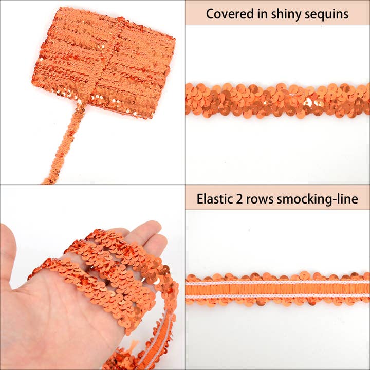 AK Brand - Wholesale Ribbon – Gift wrapping - Elastic Sequin Trim 0.8 Inch Glitter Paillette Ribbon43