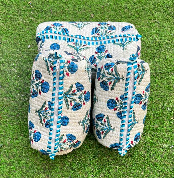 bhavnas boutique - Wholesale Makeup/Cosmetic Bag - Floral Printed Cosmetic Bag Women Bag Indian Quilted Cotton3
