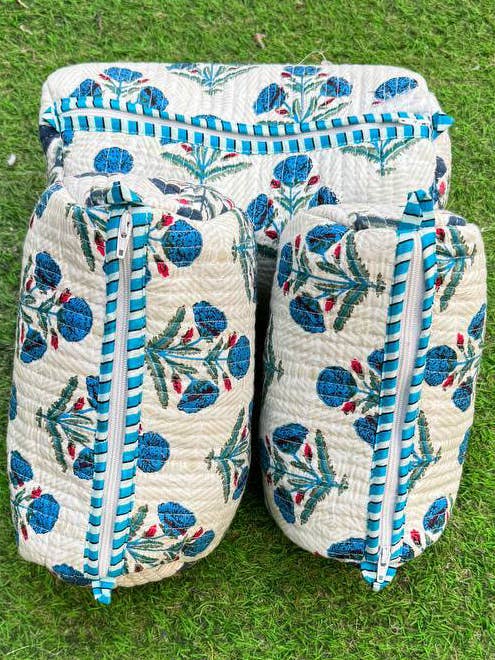 Quiltet bomuldstaske Bloktrykt kosmetikpung Toilettasker for engroshandel hos GYPSY STUDIO