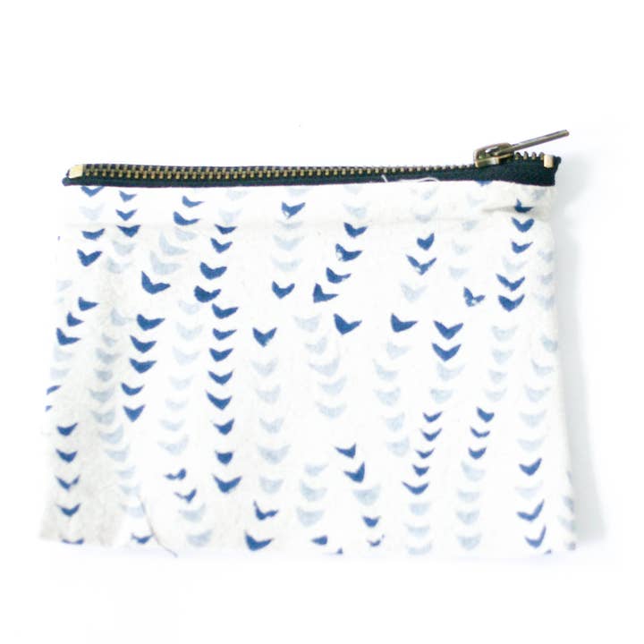 Blue Succulent Vine Block Print Small Zipper Pouch for wholesale by Rustic Loom