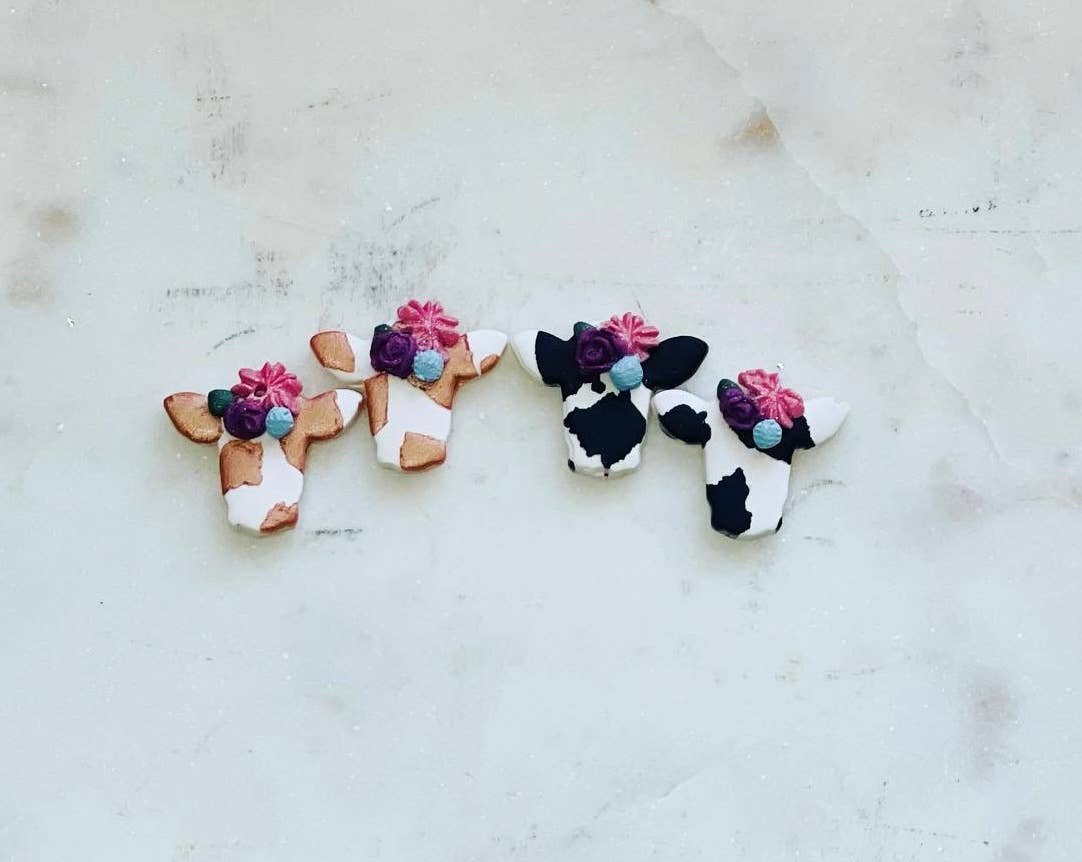 Simply C's - Wholesale Dangle Earrings - Floral Cows - Polymer Clay Earrings1