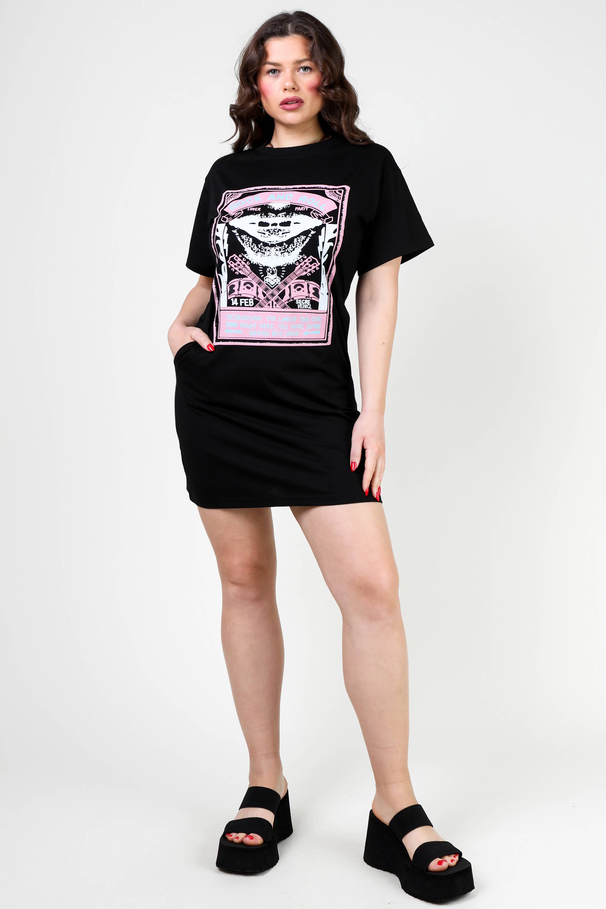 BLACK roll poster graphic t shirt dress print on demand for wholesale on Faire3