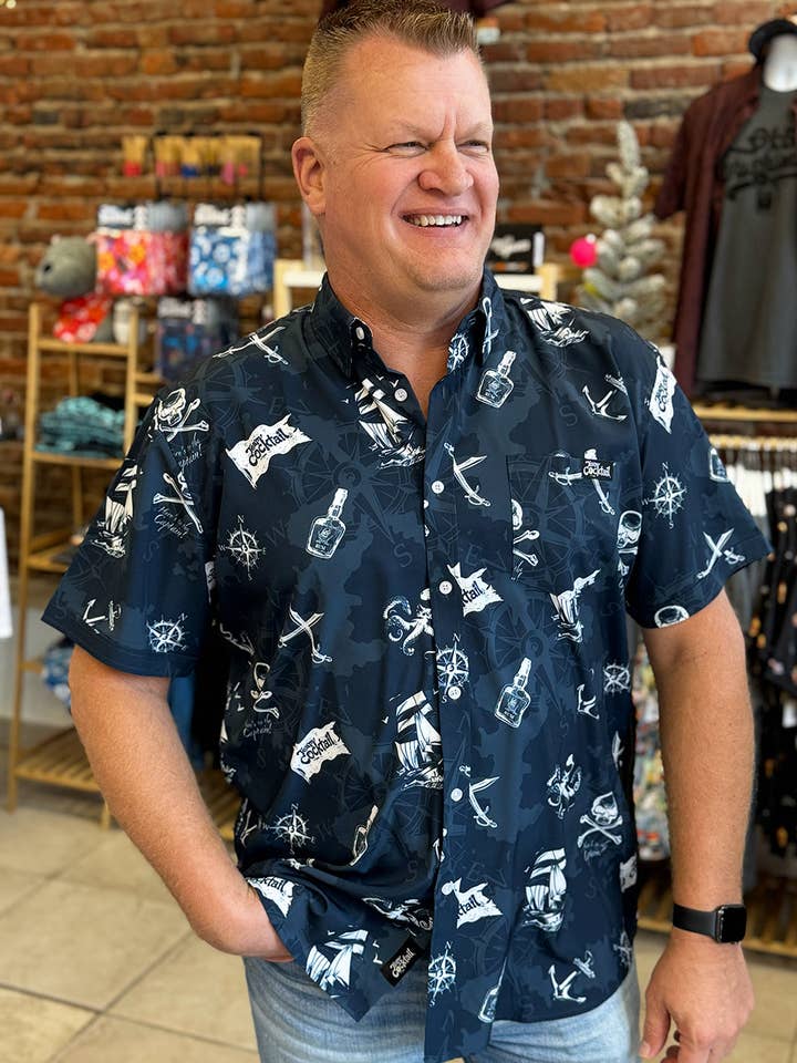 Team Cocktail - Wholesale Button Down Shirt - Men's - Pirate Flag Unisex Button Up1