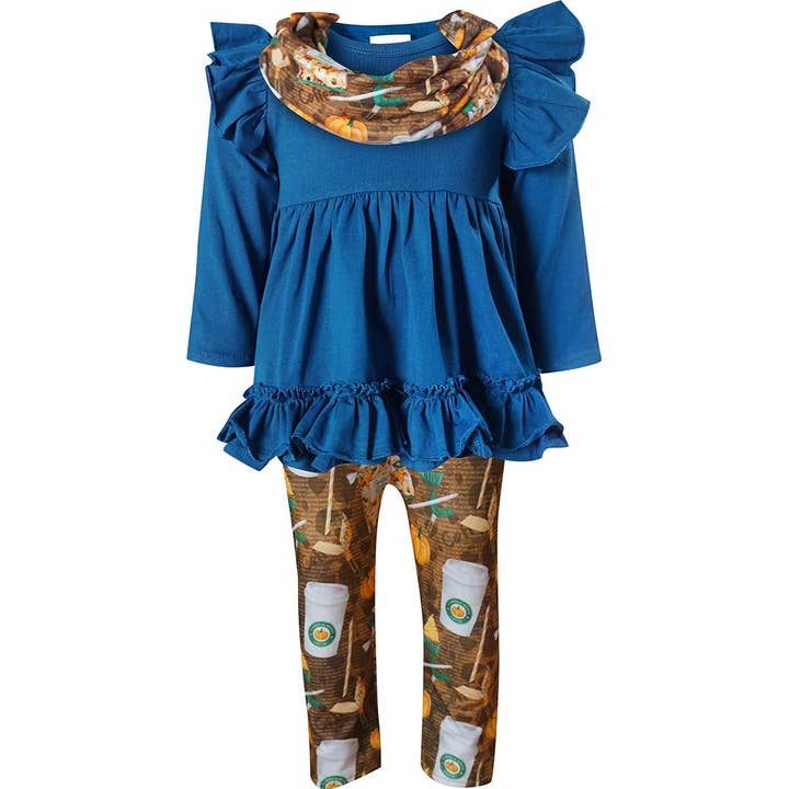 Baby piger efterår farver græskar Pie Top bukser tørklæde sæt for engroshandel hos Amor Babee