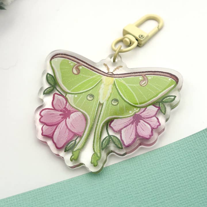 Sarah May Arts - Wholesale Keychain – Women's - Luna Moth Acrylic Charm | Cottagecore Floral Keychain3