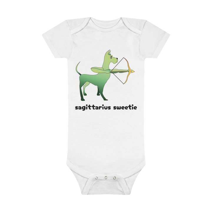 Sagittarius Sweetie Organic Baby Onesie for wholesale by Cozmic Canines