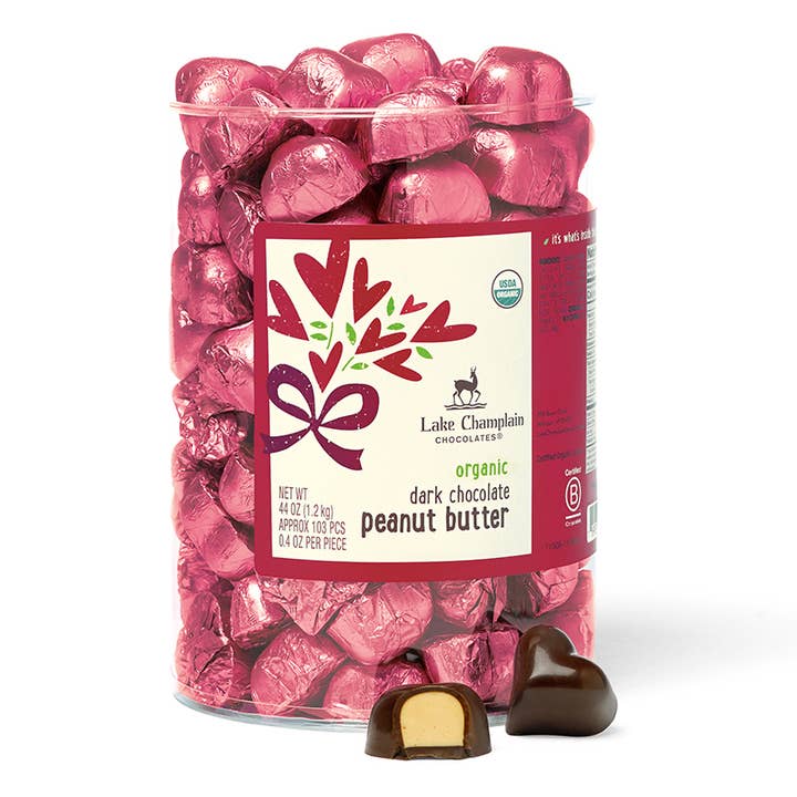 Valentine Heart PB Dk DP Org for wholesale by Lake Champlain Chocolates