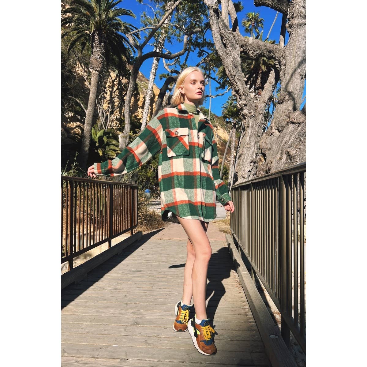 GREEN COMBO PLAID SHACKET WITH POCKETS for wholesale on Faire6