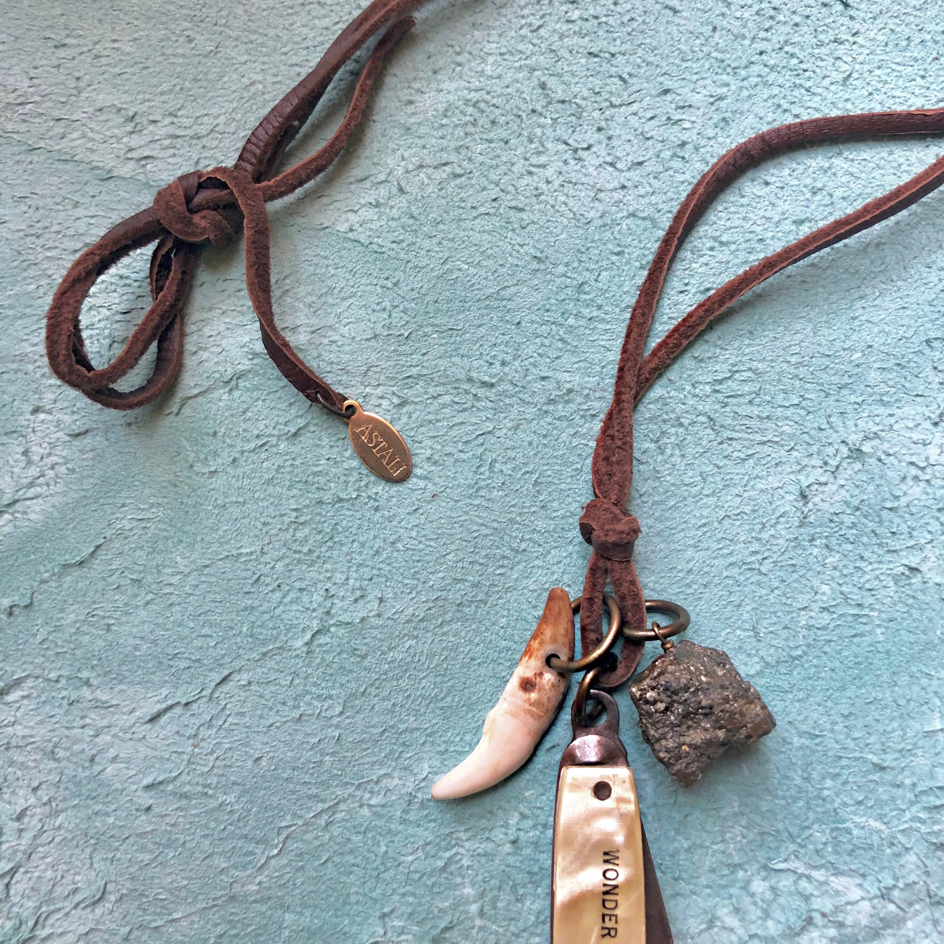 ASTALI - Wholesale Pendant/Charm Necklace - Vintage Pocket Knife & Coyote Tooth Necklace, Pyrite, Real9