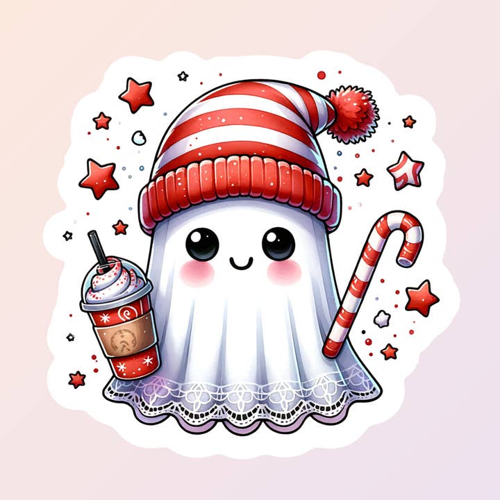 Holiday Ghost Stickers, Cute Christmas Ghost Stickers for wholesale by Sorry Not Sorry Co
