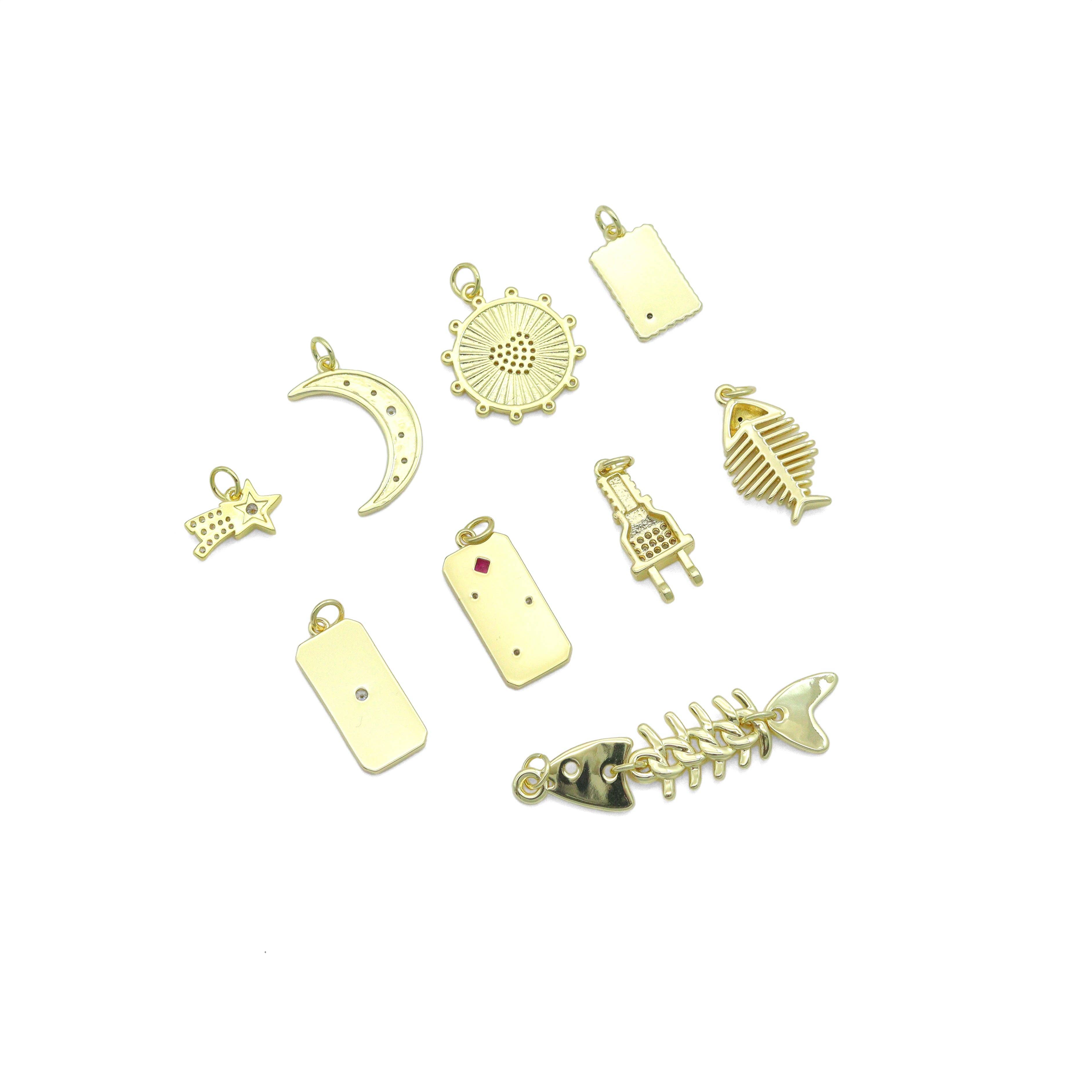 BestBeads&Beyond – wholesale Individual charm/pendant – Clear CZ Gold Star Cresent Moon love plug fishbone rectangle Pendant, Sku#Y10512
