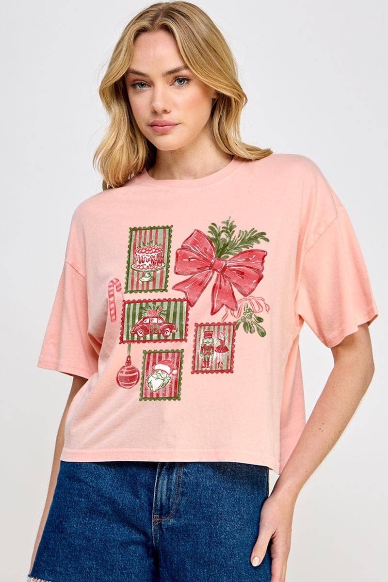 COLORBEAR - Wholesale T-Shirt (Graphic) - Women's - Christmas Stamps Graphic Relaxed Crop Top3