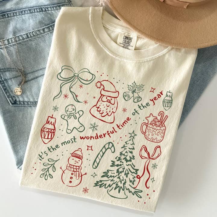 Glaime - Wholesale T-Shirt (Graphic) - Unisex - Comfort Colors Christmas Shirt With Bow, Holiday Sweatshirt0
