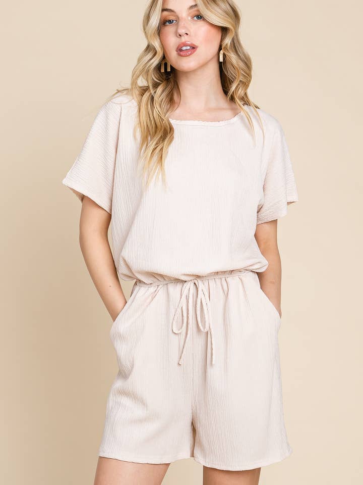 DA1504 SOLID CRINKLE ROMPER for wholesale by BOMBOM