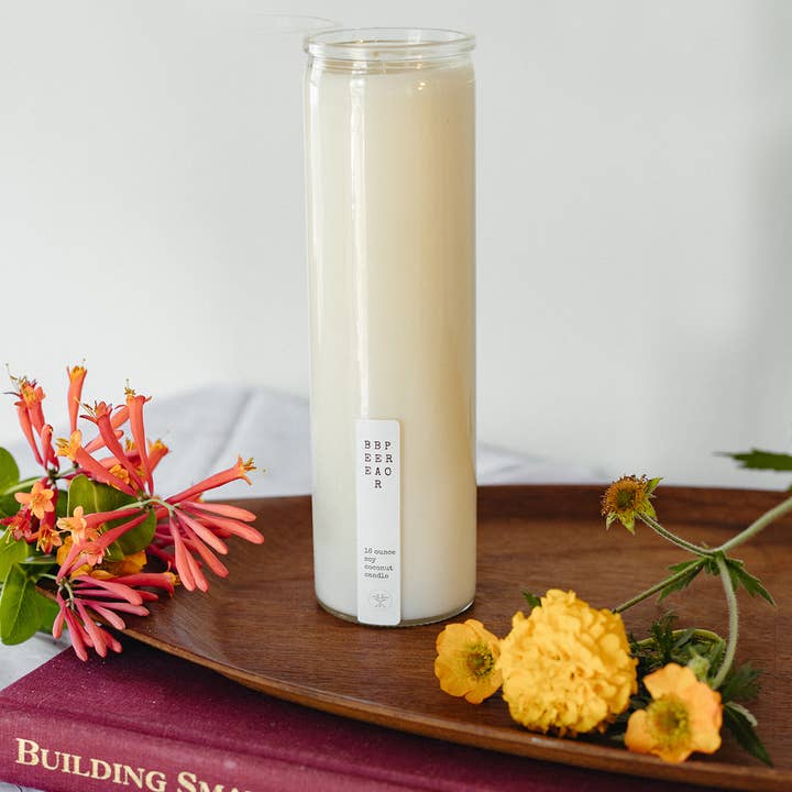 BeeBearPro candles & clay - Wholesale Pillar Candle - White beeswax Prayer Candle, tall glass pillar candle