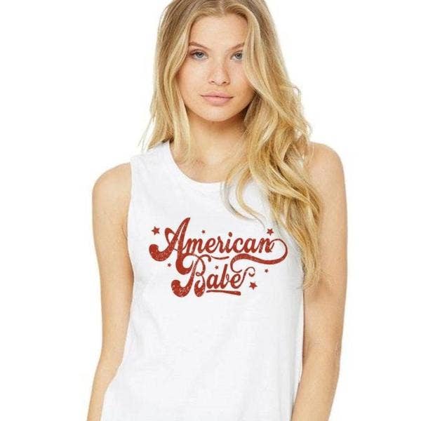 American Babe - USA Muscle Tank (White) for wholesale by MAMA BIRD & CO. @MAMABIRDANDCO