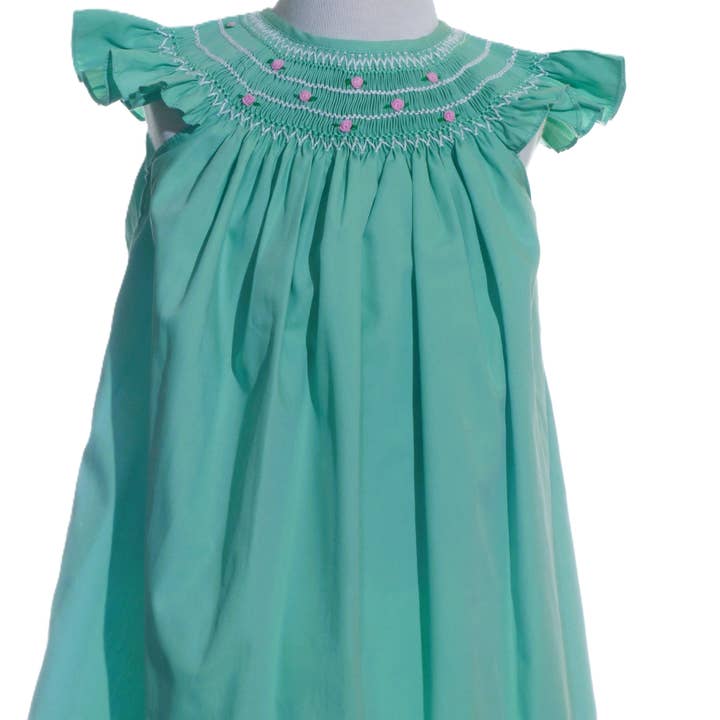 Blue Geo Smocked With Roses Angel Wing Sleeve Dress for wholesale by Hello Bebes!