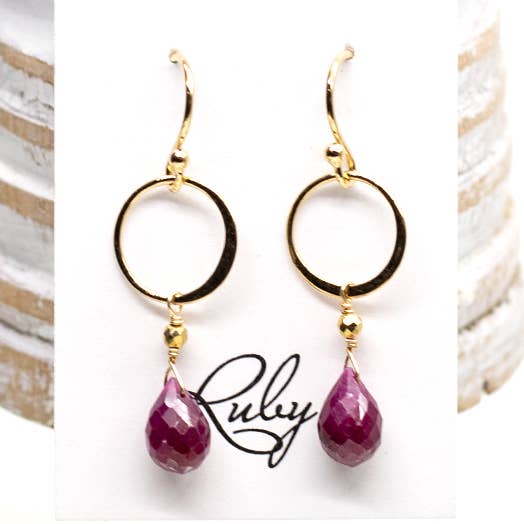 Ruby Ring Gold Earrings for wholesale by Susan Roberts Jewelry