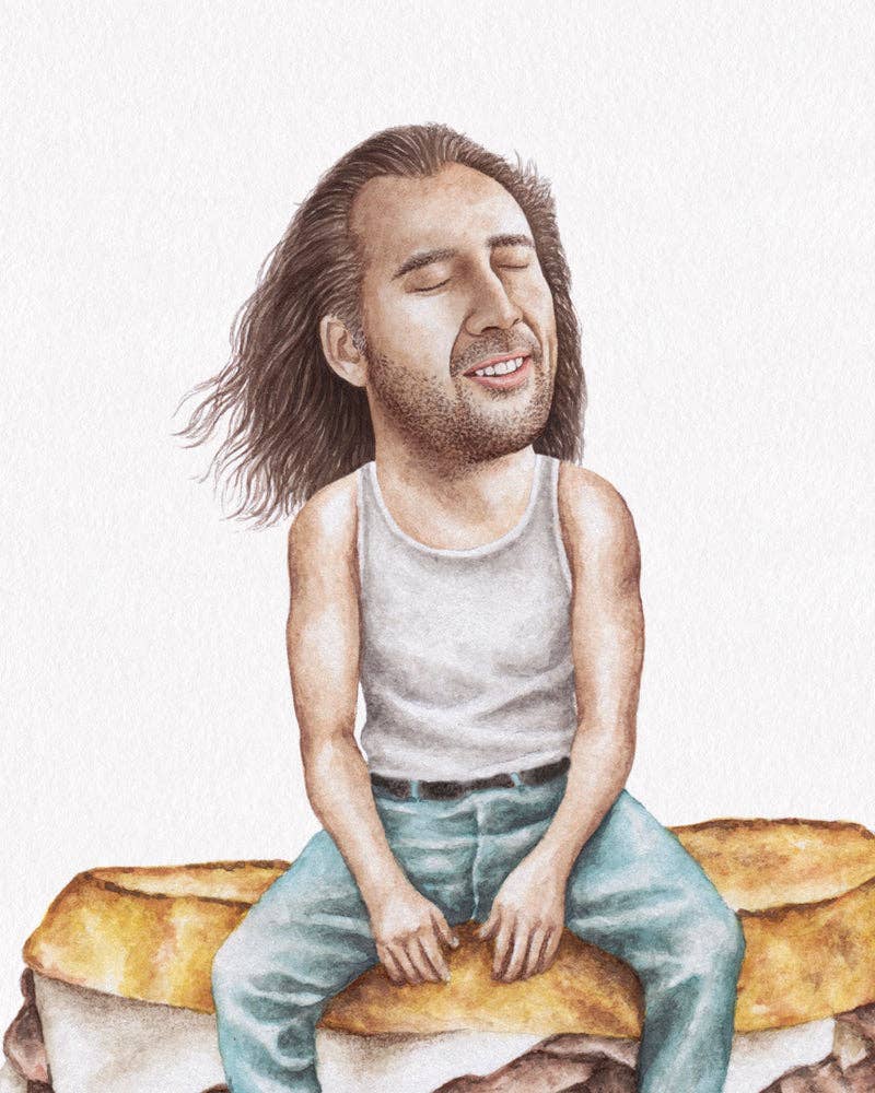 Celebs on Sandwiches - Wholesale Art Print - Nic Cage - Con Air - Watercolor Print1