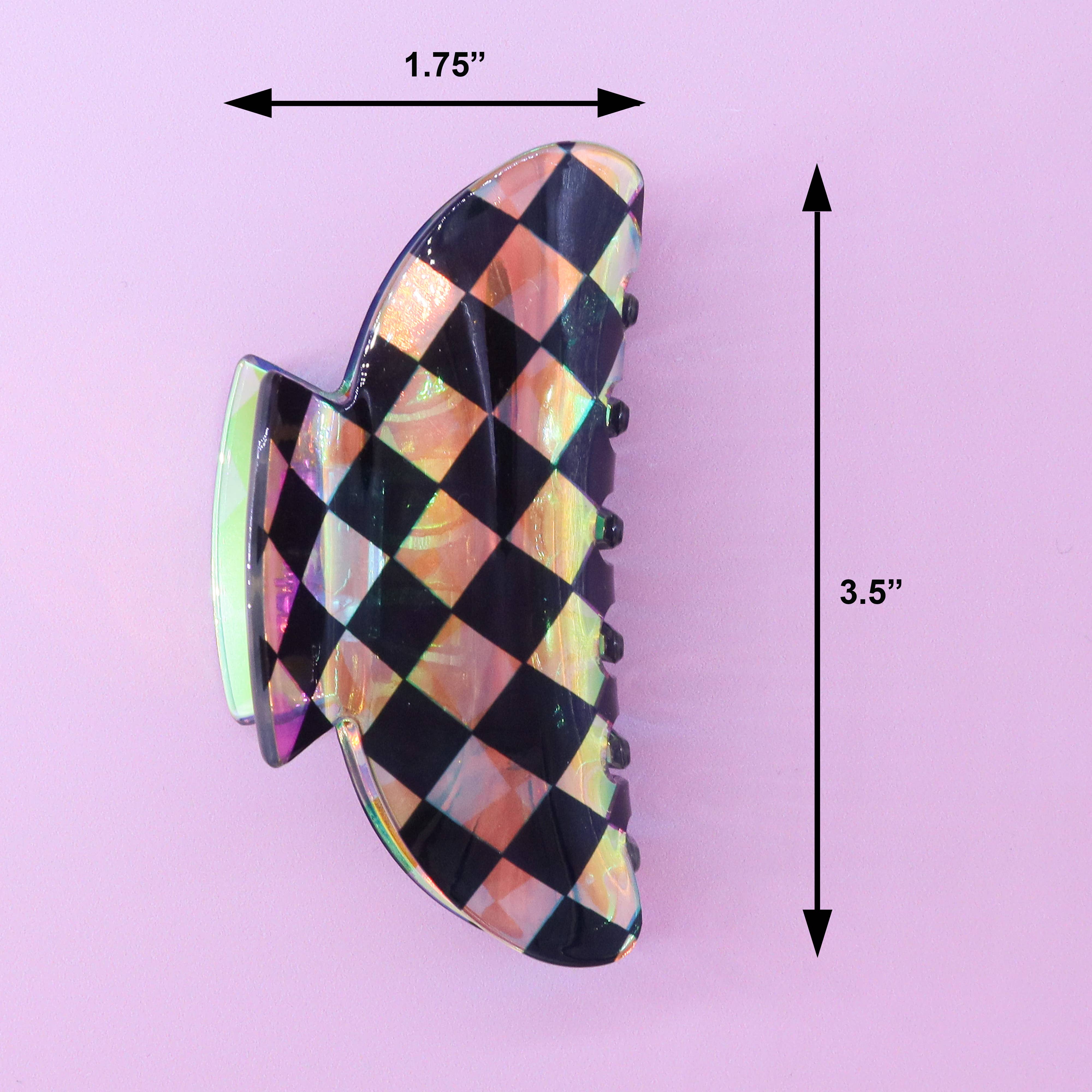 Frog Sac - Wholesale Hair Clip - Women's - Medium Round Iridescent Checkered Hair Claw Clip25