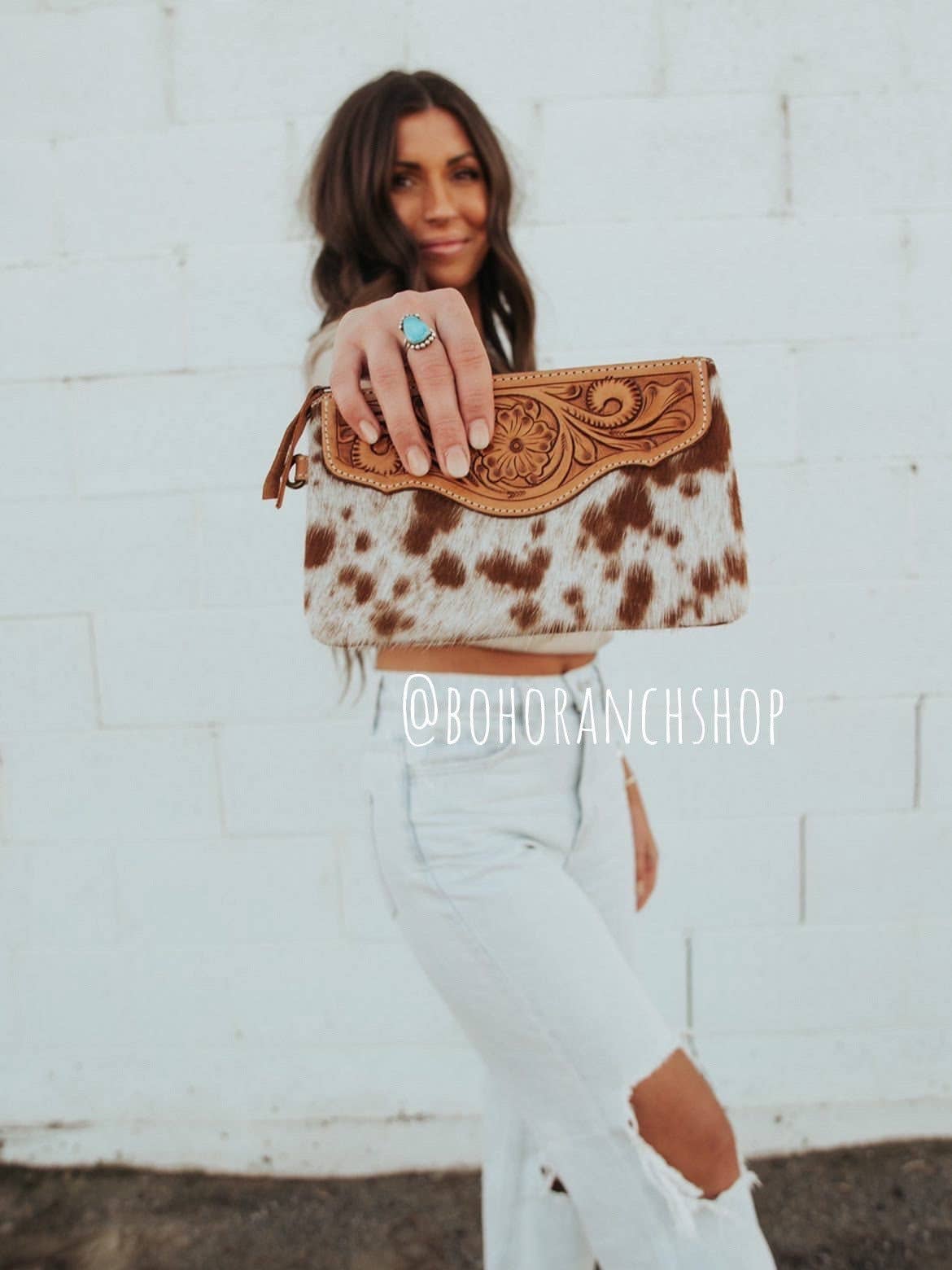 Boho Ranch Shop – wholesale Wristlet – LEXIE COWHIDE WRISTLET Western Hairon Purse Bag5