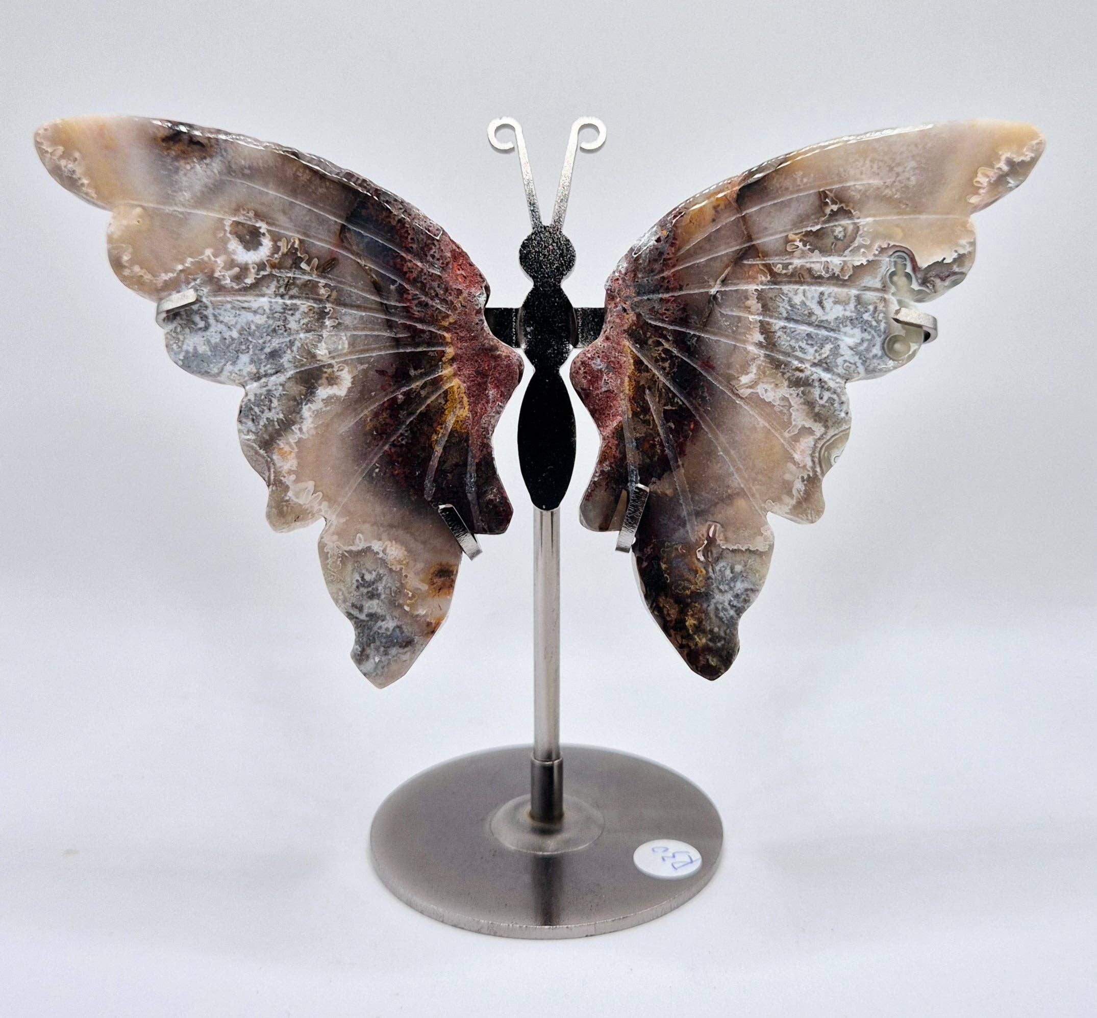 Moonlight Gemstones - Wholesale Tafelbladdecoratie - Mexican Agate Butterfly Crystal Carving with Metal Stand3