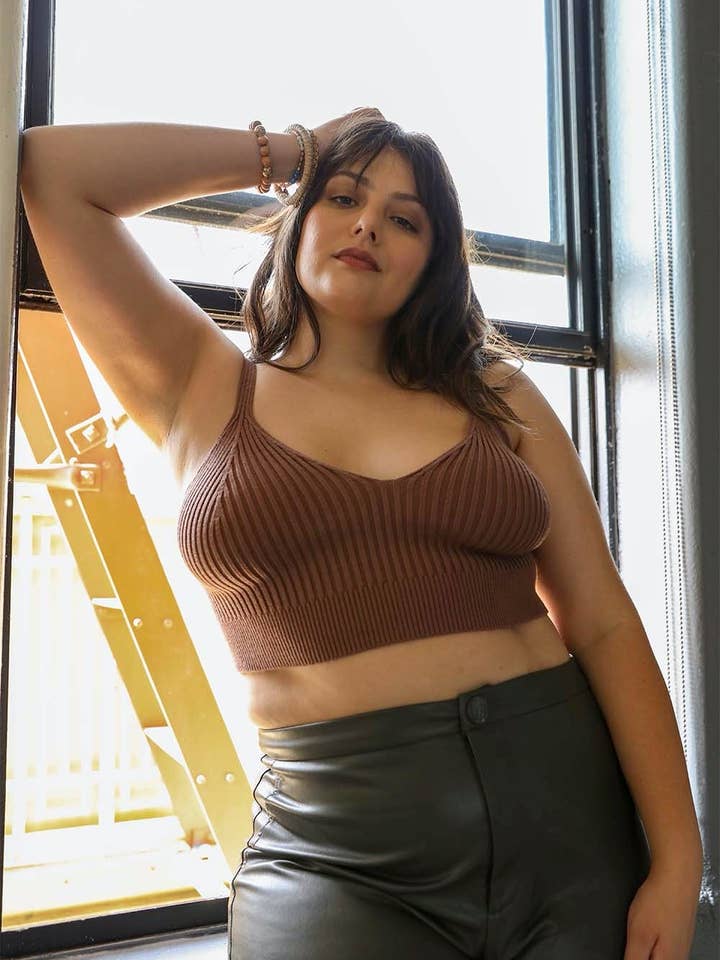 Leto Accessories - Wholesale Knit Top - Women's - Plus Size Contour Rib Knit Brami Lounge Top