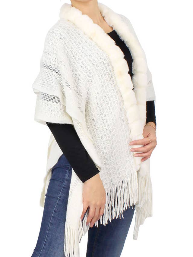 Fur And Ruffle Knit Cape for wholesale by Hana