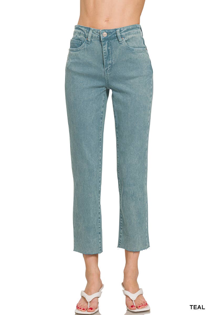 42POPS – wholesale Jeans - Dam – SI-26532 Syra Tvättade Högmidjade Croppade Raka Byxor3