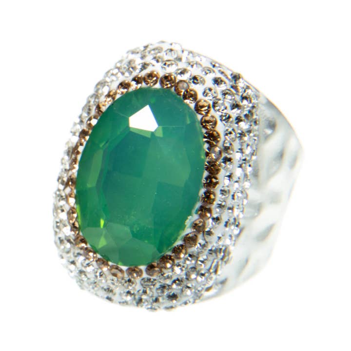 Ole - Vente Bague de cocktail/de cérémonie - Bagues en alliage avec strass opale R2531 - Opale verte2