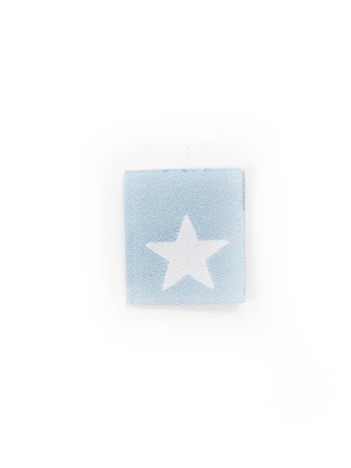 Woven folding label *star* mint/white - pack of 4 for wholesale by Paul und Clara