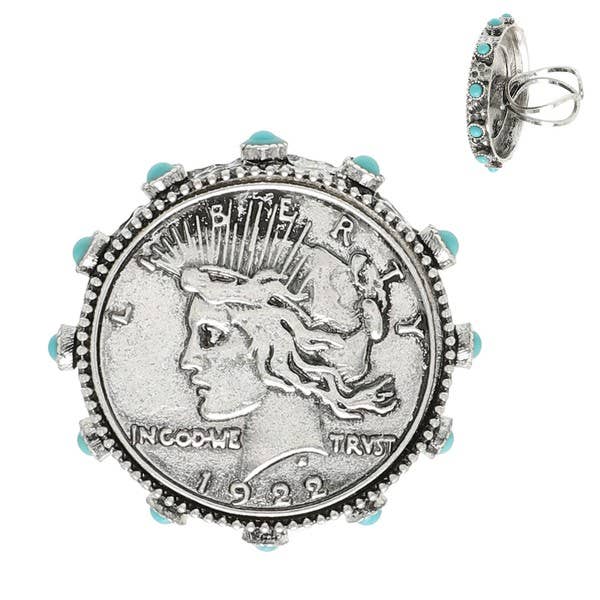 Sbtq WESTERN LIBERTY MÜNZE TÜRKIS MANSCHETTENRING R16148 für den Großhandel auf Faire1