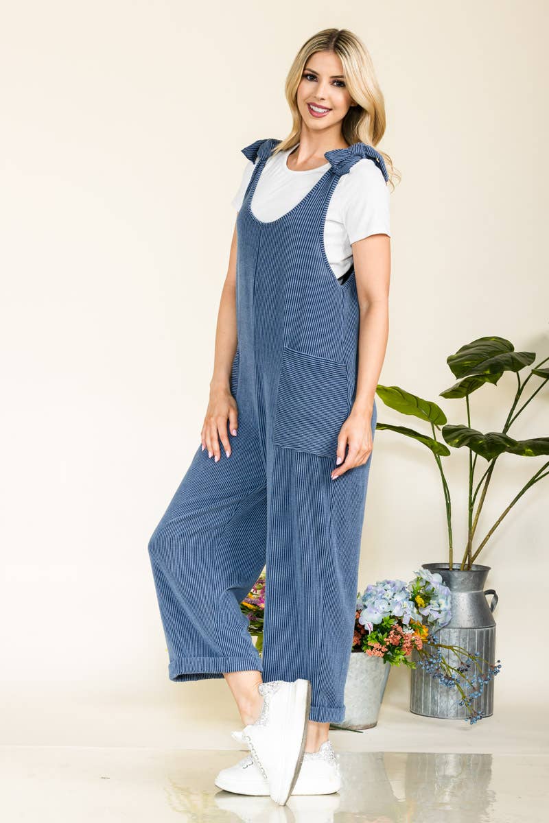 Celeste Clothing – Großhandel Jumpsuit – Damen – Plus-Size verstellbarer Rippen-Overall mit Fronttaschen - CP438736