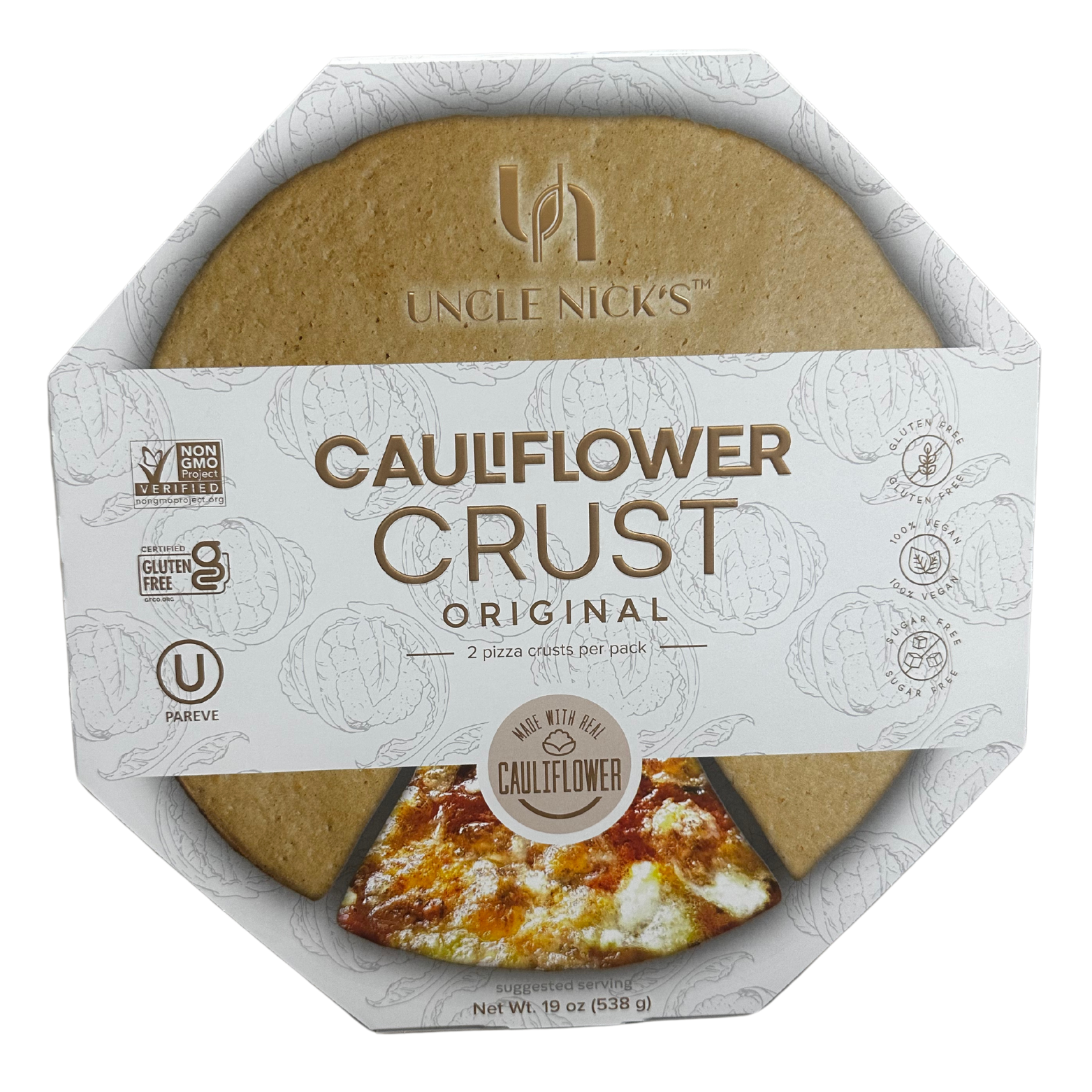 Uncle Nick’s - Wholesale Bread/Tortilla - Cauliflower Crust  Original  (12, two-packs in each case)2