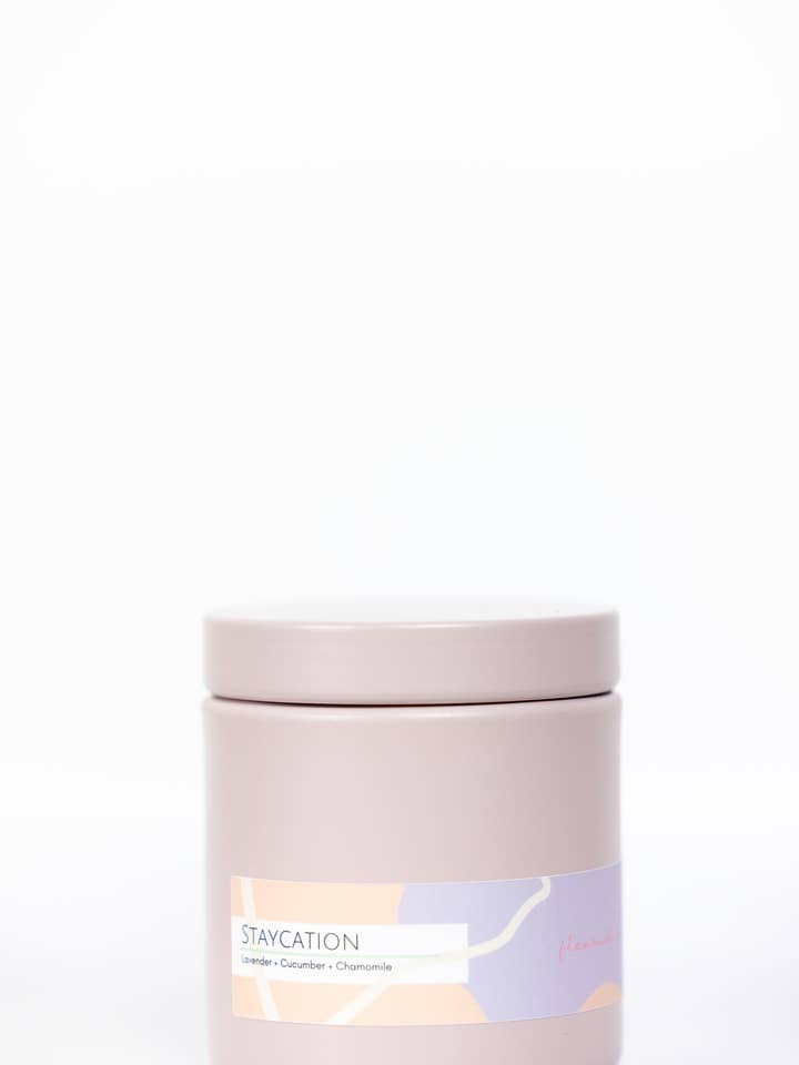 Soy Candle | 10 oz | Lavender Tin | Staycation for wholesale by The Fleurish Co
