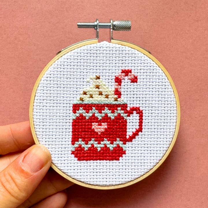 Hot Chocolate Christmas Mug Mini Cross Stitch Kit Beginner for wholesale by Thimble and Fabric