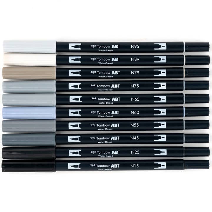 Tombow - Wholesale Marker - Dual Brush Pen Art Markers: Grayscale - 10-Pack