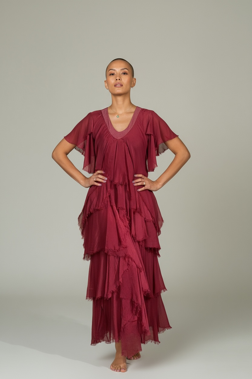 Dance in Paris - Wholesale Dress - Women's - Dress- Silk Maxi with Sequenced V-Neck1