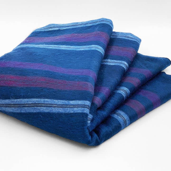 ECUALAMA - Vendita all'ingrosso Plaid - Coperta in lana di alpaca a righe blu scuro e viola2