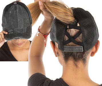 Funky Junque - Wholesale Ponytail Cap - Women's - Criss Cross Ponycap - Black6