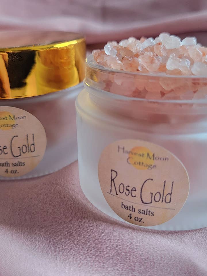 Rose Gold Bath Salts 1 oz. for wholesale by Harvest Moon Cottage Bath and Body