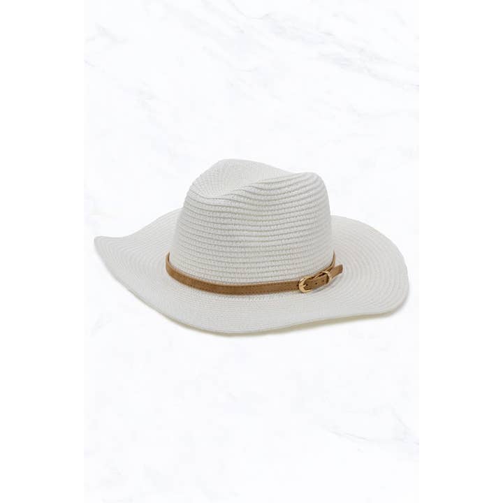 Suzie Q USA - Wholesale Straw Hat - Women's - Straw Fedora Hat with Camel Buckle Belt