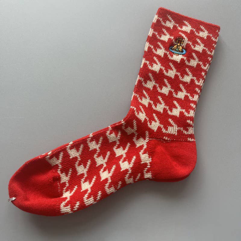 Tourtiwi - Wholesale Socks - Women's - Red Snowflake & Geometric Patterns Christmas Crew Socks4