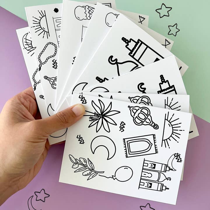 Erum Khalili - Wholesale Coloring & Activity Book - Kids & Baby - Set of 8 - Ramadan and Eid Coloring Cards2
