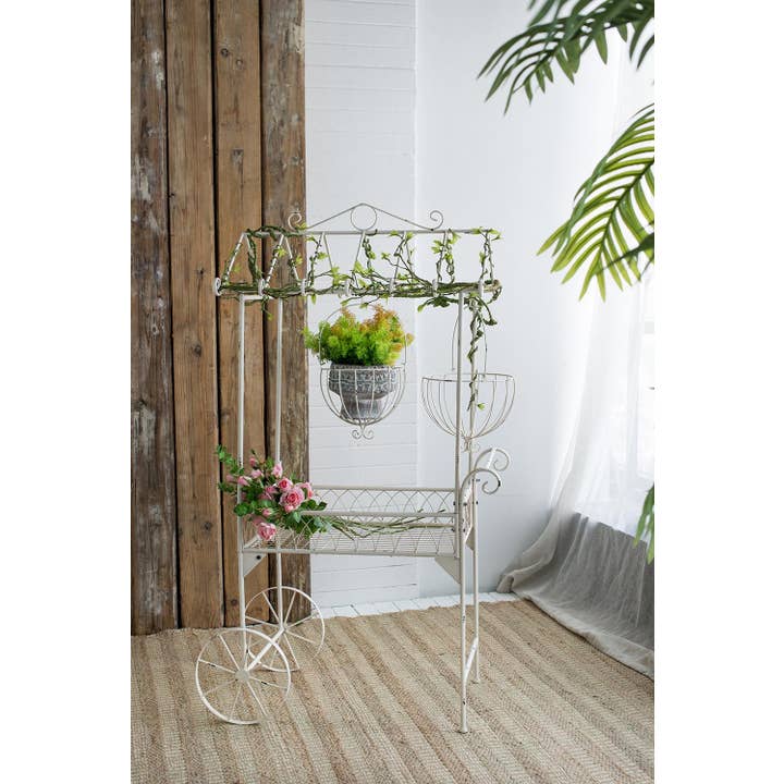 A&B Home Group Inc. - Wholesale Plant Pot - 33.5x21x55" White Novelty Pushcart Plant Stand w/ 2 Baskets7