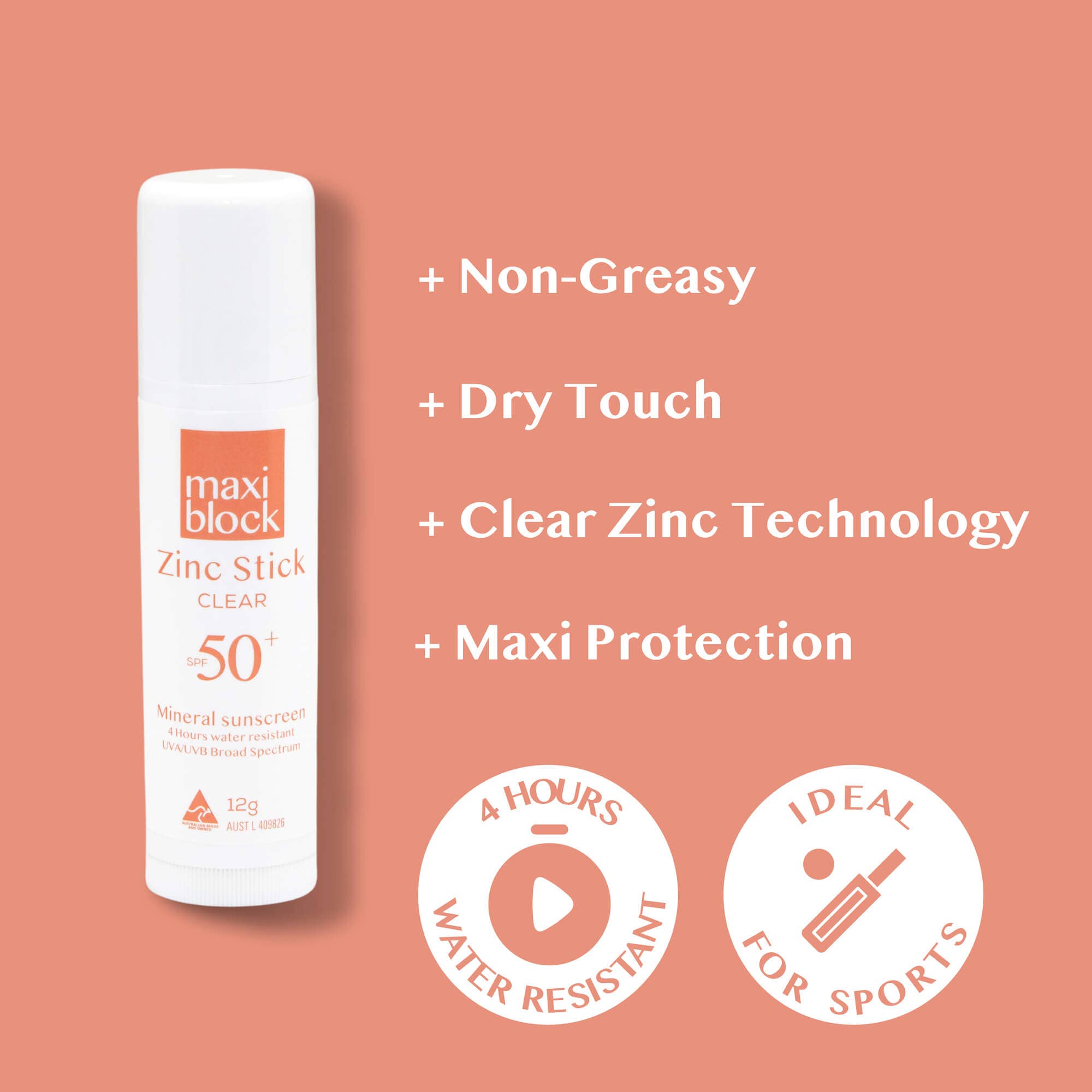 Maxiblock - Wholesale Sunscreen - Mineral Zinc Stick Clear SPF50+ 12G1