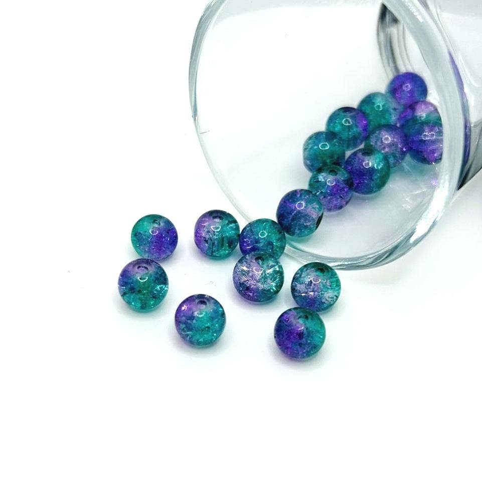 Guerrilla Charm - Wholesale Beads - 8mm Purple and Green Crackle Glass Beads0